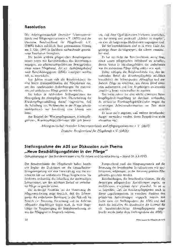 Vorschauseite 4: Stellungnahme der ADS zum Entwurf eines Gesetzes über die Berufe in der Altenpflege (Altenpflegegesetz)