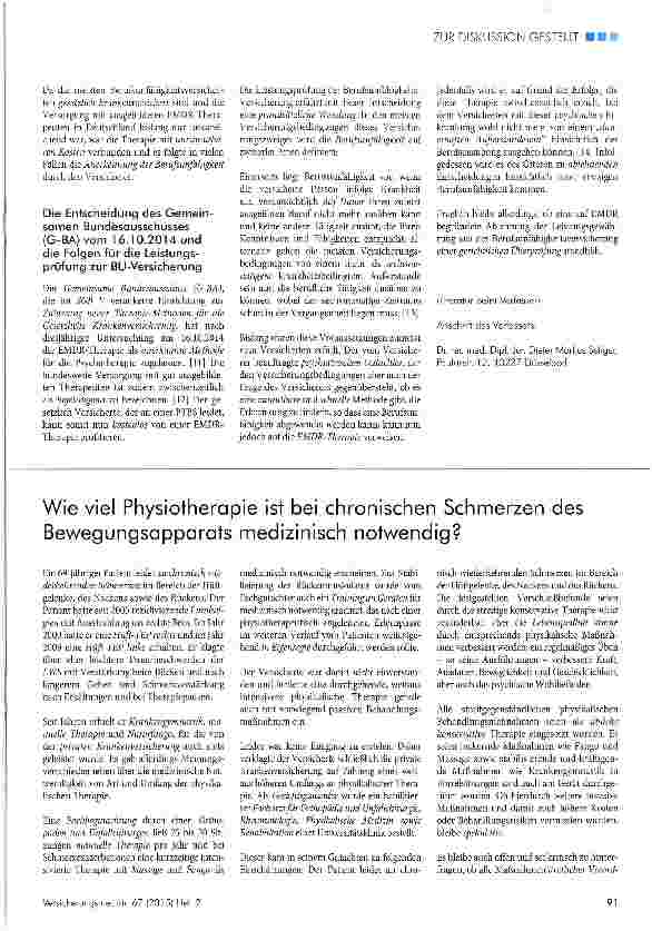 Vorschauseite 1: Wie viel Physiotherapie ist bei chronischen Schmerzen des Bewegungsapparats medizinisch notwendig?