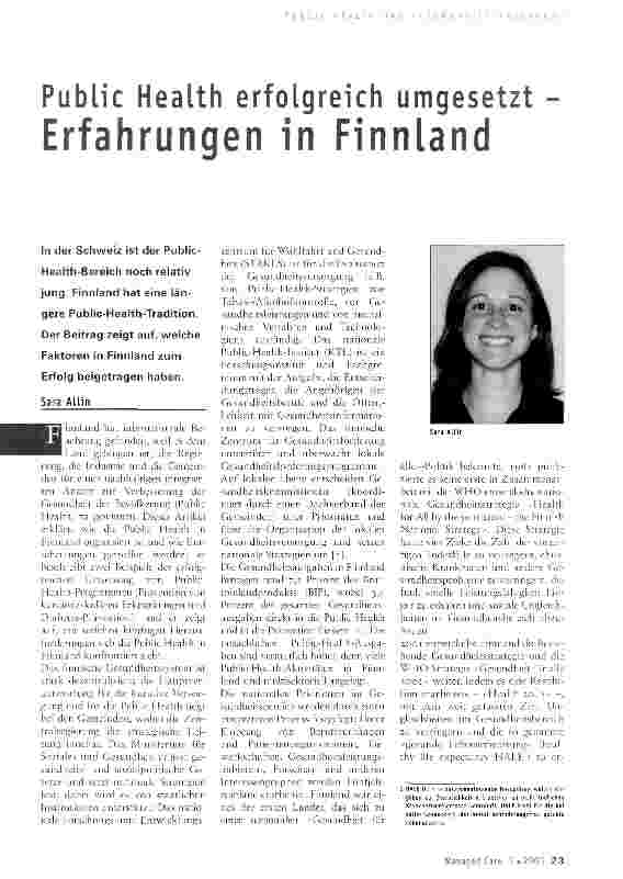 Vorschauseite 1: Public Health erfolgreich umgesetzt - Erfahrungen in Finnland