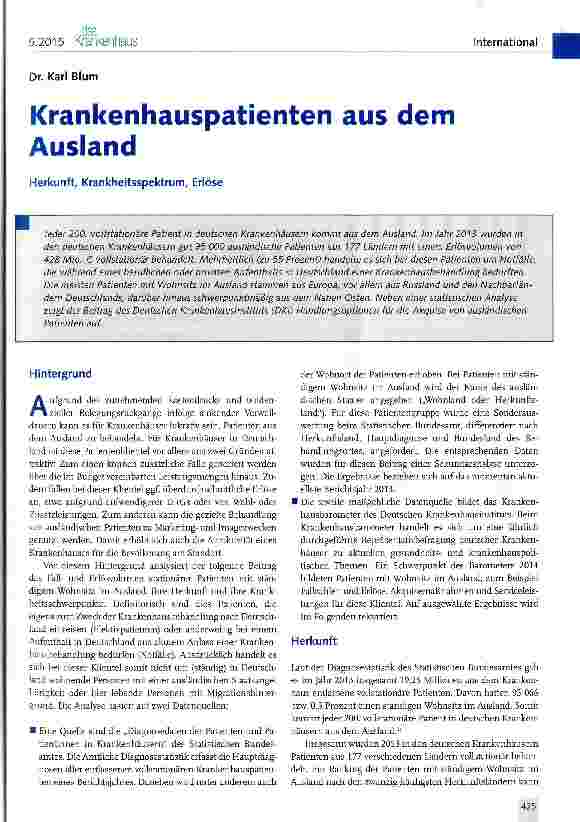 Vorschauseite 1: Krankenhauspatienten aus dem Ausland