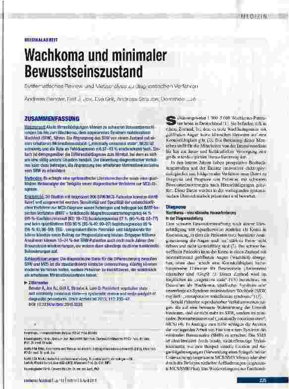 Vorschauseite 1: Wachkoma und minimaler Bewusstseinszustand