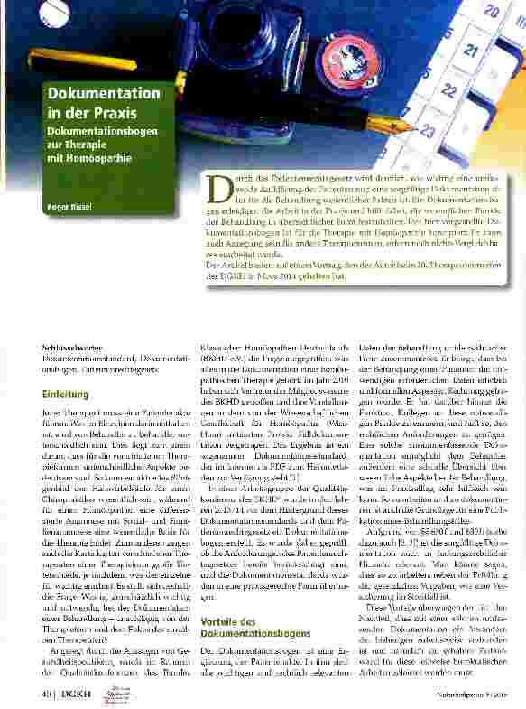 Vorschauseite 1: Dokumentation in der Praxis - Dokumentationsbogen zur Therapie und Homöopathie