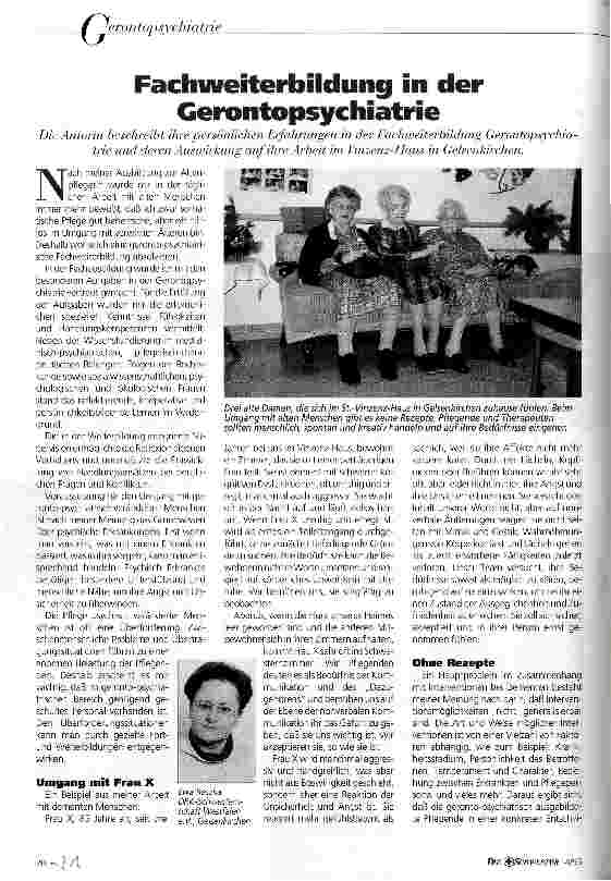 Vorschauseite 1: Fachweiterbildung in der Gerontopsychiatrie