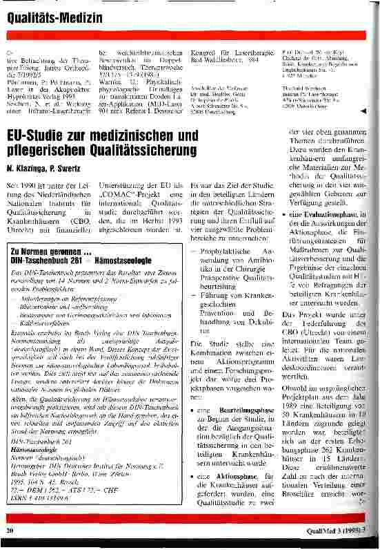 Vorschauseite 1: EU-Studie zur medizinischen und pflegerischen Qualitätssicherung
