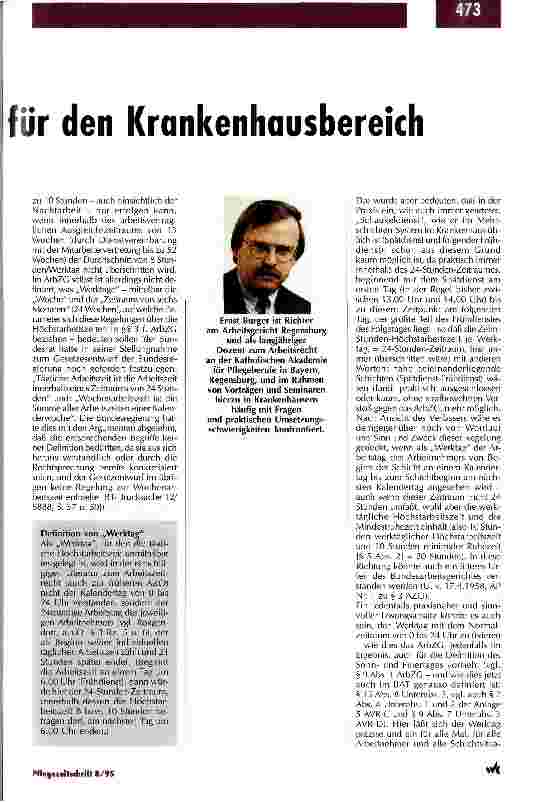 Vorschauseite 2: Wichtige Regelungen für den Krankenhausbereich Arbeitszeitgesetz 1994