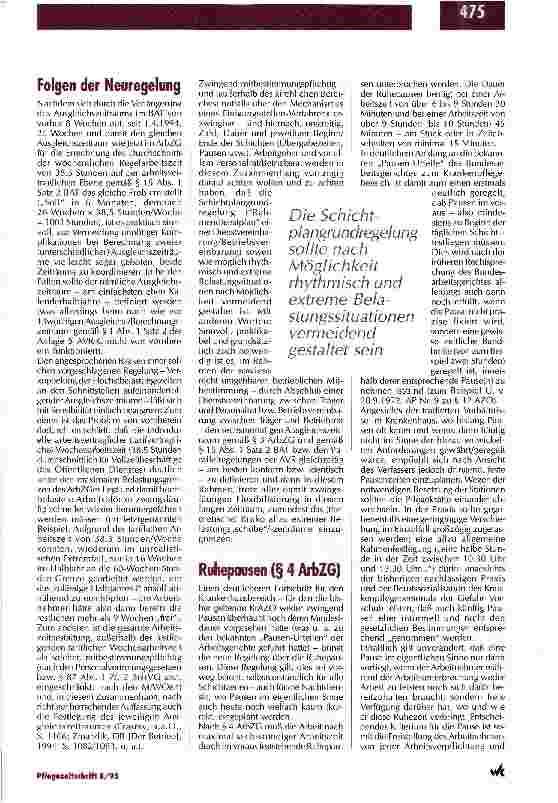 Vorschauseite 4: Wichtige Regelungen für den Krankenhausbereich Arbeitszeitgesetz 1994