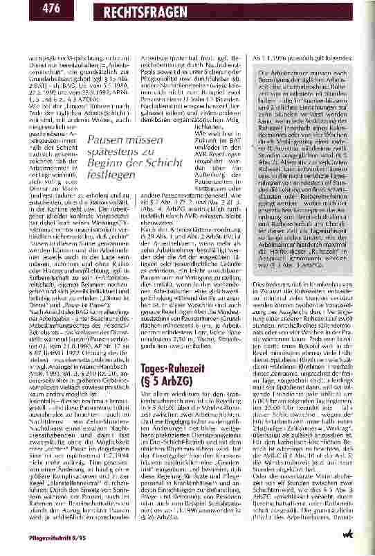 Vorschauseite 5: Wichtige Regelungen für den Krankenhausbereich Arbeitszeitgesetz 1994