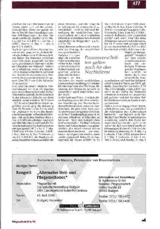 Vorschauseite 6: Wichtige Regelungen für den Krankenhausbereich Arbeitszeitgesetz 1994