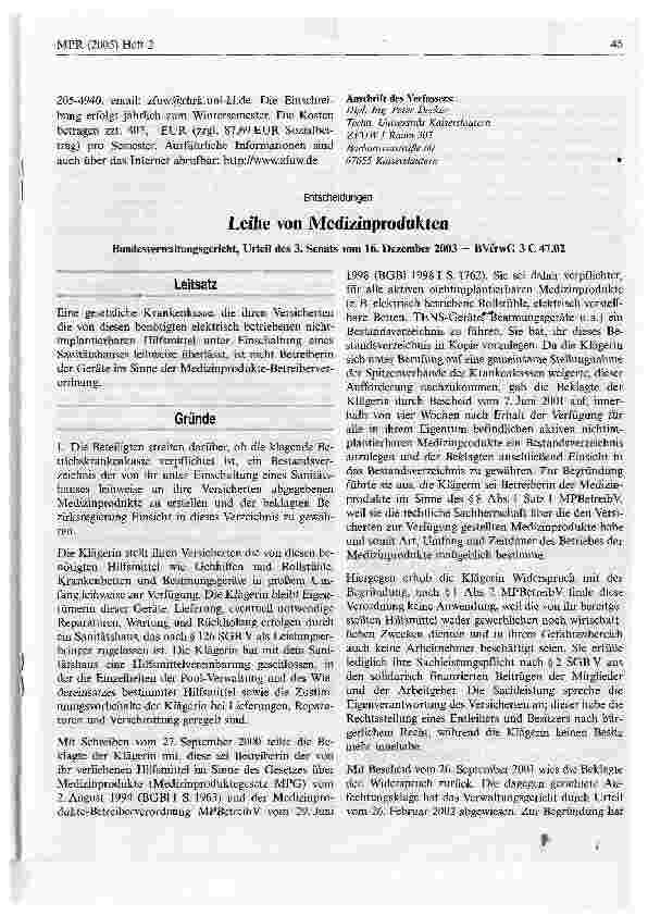 Vorschauseite 1: Leihe von Medizinprodukten