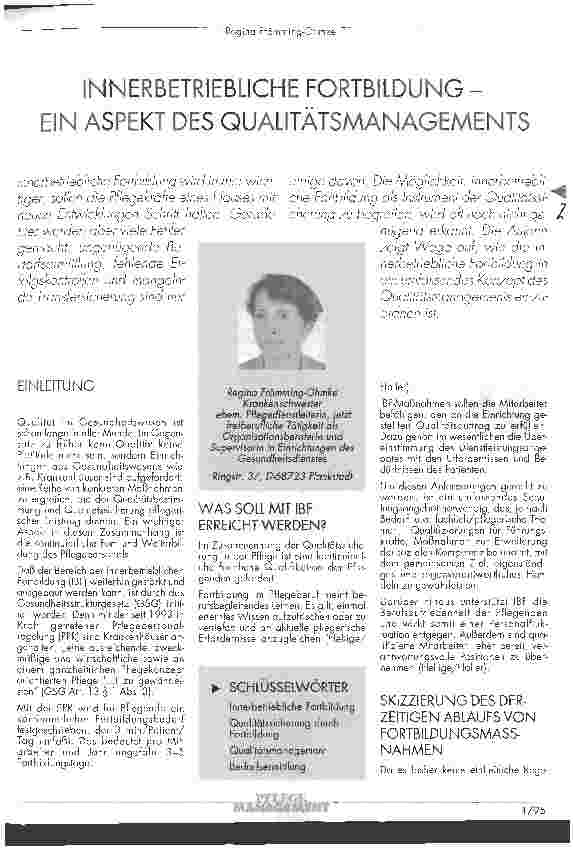 Vorschauseite 1: Innerbetriebliche Fortbildung - ein Aspekt des Qualitätsmanagements.