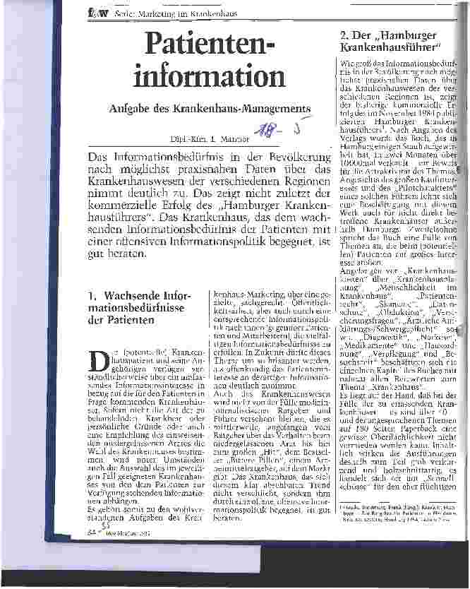 Vorschauseite 1: Patienteninformation Aufgabe des Krankenhaus-Managements