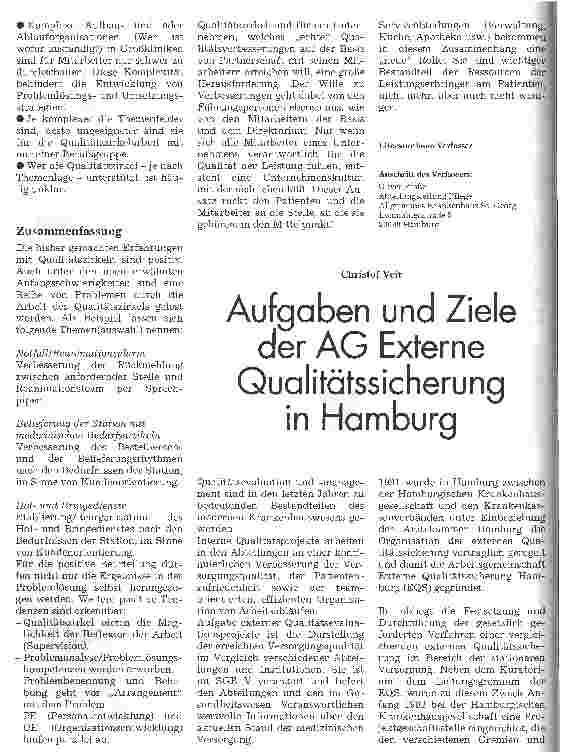 Vorschauseite 1: Aufgaben und Ziele der AG Externe Qualitätssicherung in Hamburg