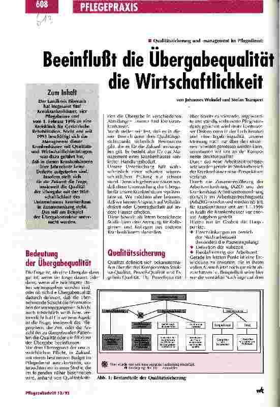 Vorschauseite 1: Beeinflußt die Übergabequalität die Wirtschaftlichkeit des Krankenhauses? Qualitätssicherung und -management im Pflegedienst