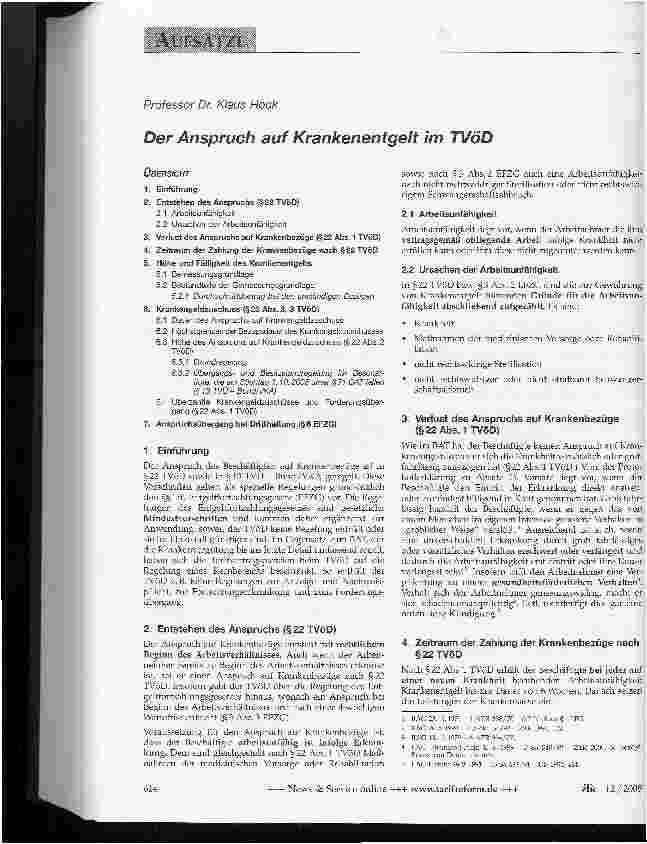 Vorschauseite 1: Der Anspruch auf Krankenentgelt im TVöD
