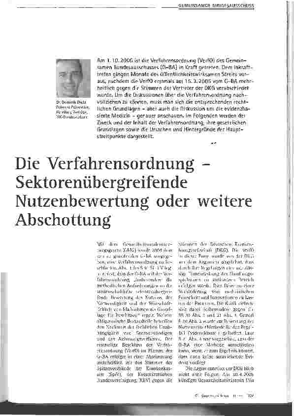 Vorschauseite 1: Die Verfahrensordnung - Sektorenübergreifende Nutzenbewertung oder weitere Abschottung