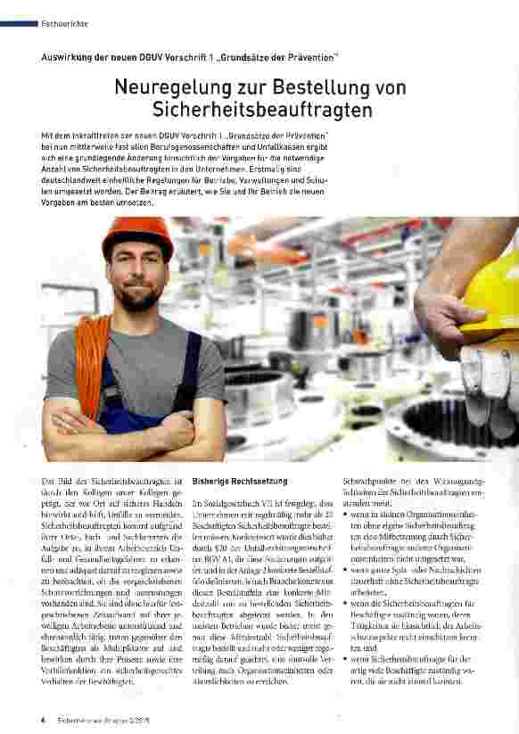 Vorschauseite 1: Neuregelung zur Bestellung von Sicherheitsbeauftragten