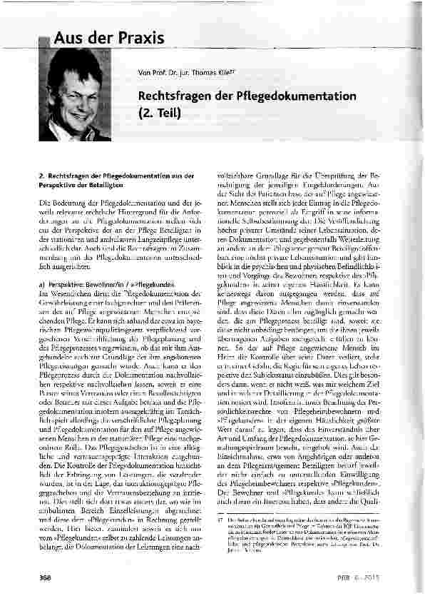 Vorschauseite 1: Rechtsfragen der Pflegedokumentation (2. Teil)