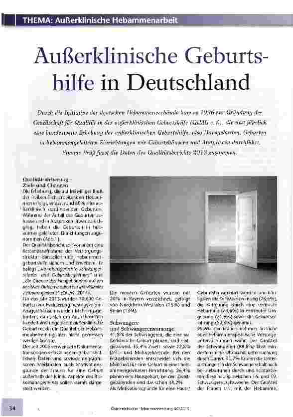 Vorschauseite 1: Außerklinische Geburtshilfe in Deutschland