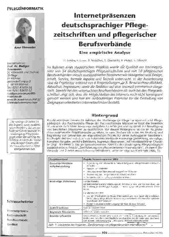 Vorschauseite 1: Internetpräsenz Pflegezeitschriften und pflegerischer Berufsverbände