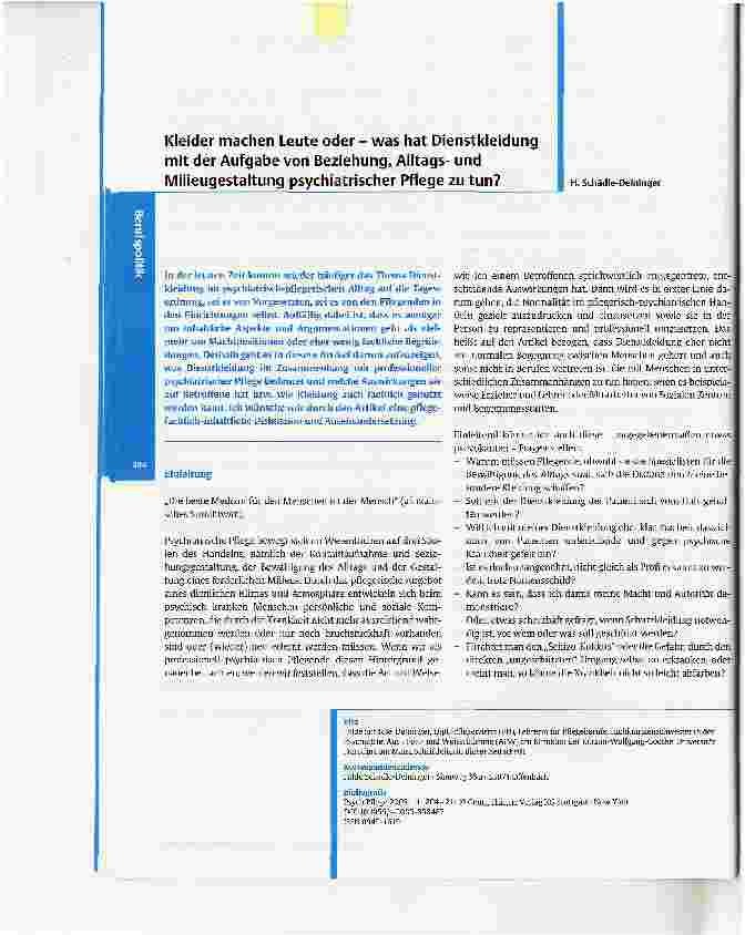 Vorschauseite 1: Kleider machen Leute oder - was hat Dienstkleidung mit der Aufgabe von Beziehung, Alltagsund Milieugestaltung psychiatrischer Pflege zu tun?