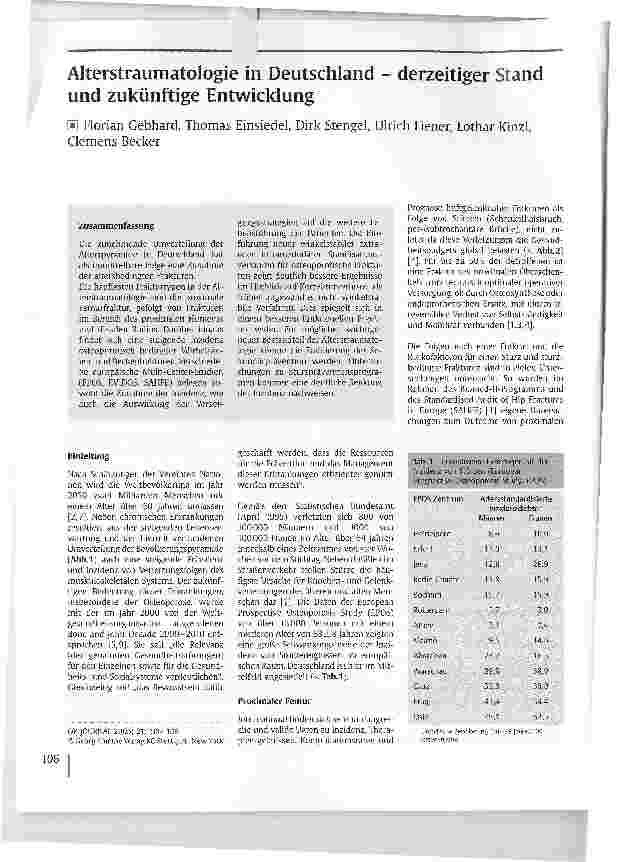 Vorschauseite 1: Alterstraumatologie in Deutschland - derzeitiger Stand und zukünftige Entwicklung