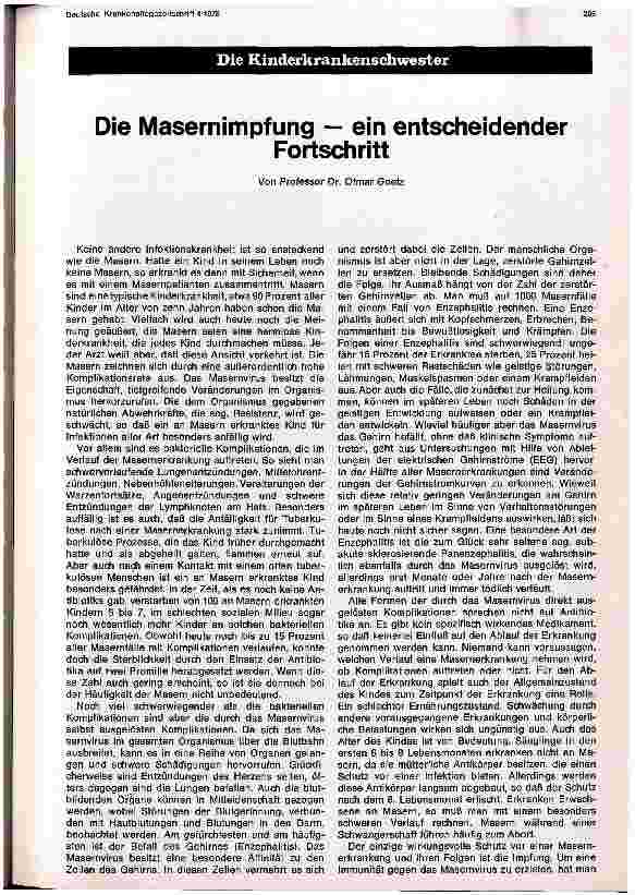 Vorschauseite 1: Die Masernimpfung - ein entscheidender Fortschritt