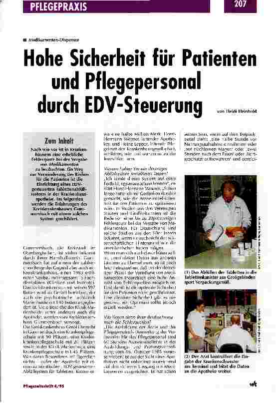 Vorschauseite 1: Hohe Sicherheit für Patienten und Pflegepersonal durch EDV-Steuerung Medikamenten-Dispenser