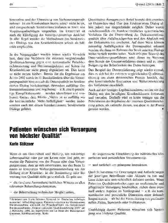 Vorschauseite 1: Patienten wünschen sich Versorgung von höchster Qualität