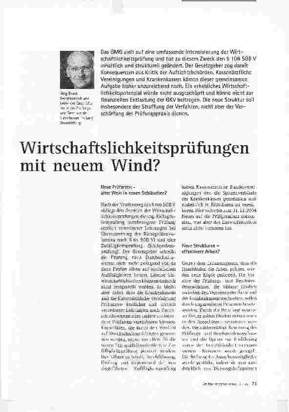 Vorschauseite 1: Wirtschaftslichkeitsprüfungen mit neuem Wind?