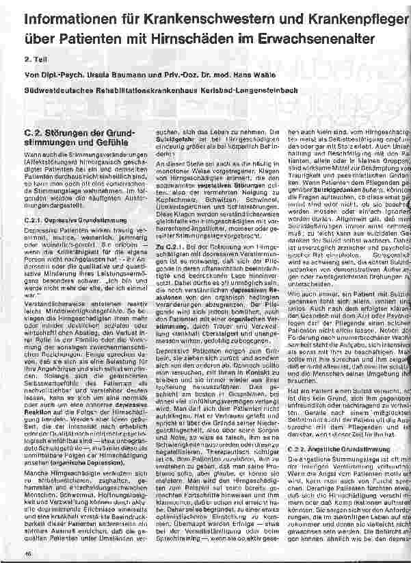 Vorschauseite 1: Informationen f. Krankenschwestern und Krankenpfleger über Patienten m. Hirnschäden im Erwachsenenalter/2. Teil Stör.Grundstimmung/Gefühle