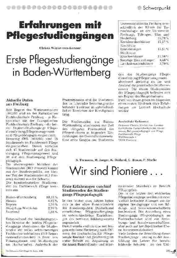 Vorschauseite 1: Erfahrungen mit Pflegestudiengängen Erste Pflegestudiengägne in Baden-Württemberg