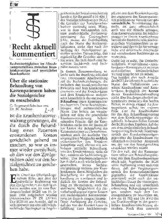Vorschauseite 1: Über die stationäre Behandlung von Kassenpatienten haben die Sozialgerichte zu entscheiden