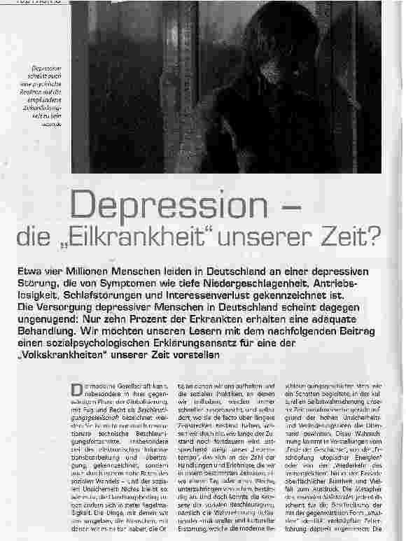 Vorschauseite 1: Depression - die Eilkrankheit unserer Zeit?
