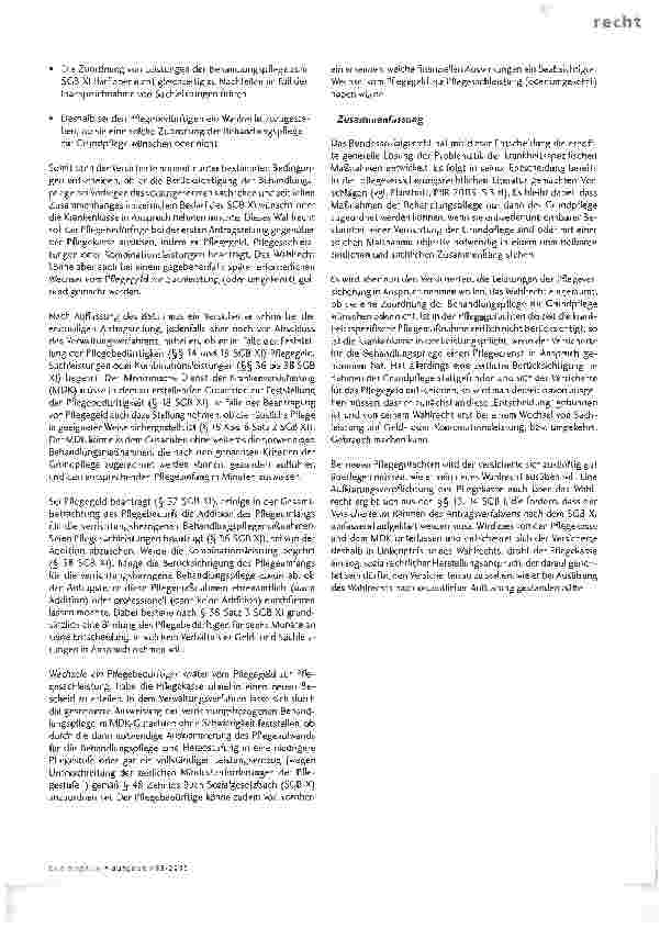 Vorschauseite 3: Das BSG modifiziert seine bisherige Rechtsprechung zur Leistungsverpflichtung der GKVbei krankheitsspezifischen Pflegemaßnahmen: