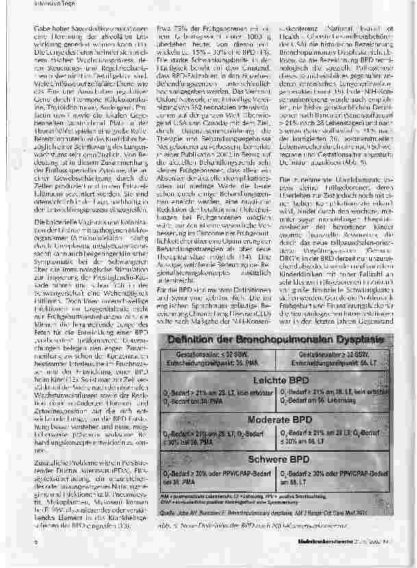 Vorschauseite 4: Bronchopulmonale Dysplasie (BPD) und CPAP-Anwendung beim Frühund NeugeborenenTeil I: Definition und Pathogenese der BPD
