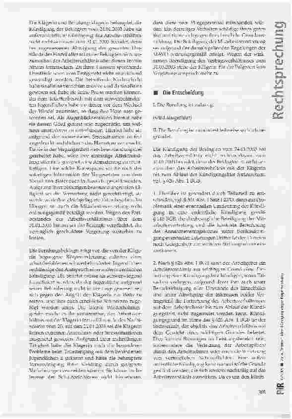 Vorschauseite 2: Zur außerordentlichen Kündigung wegen Körperverletzung