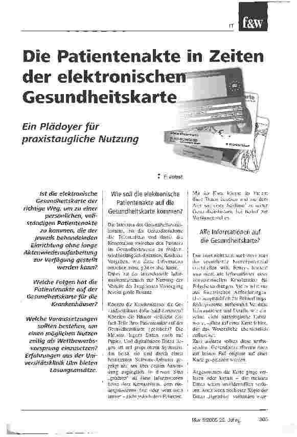 Vorschauseite 1: Die Patientenakte in Zeiten der elektronischen Gesundheitskarte