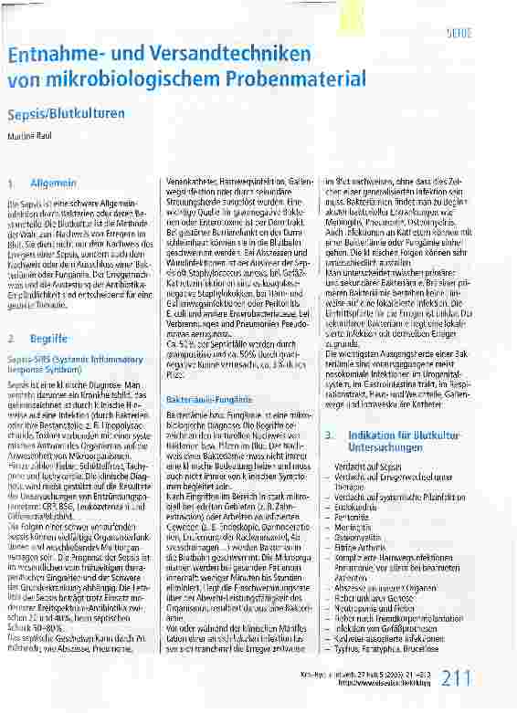 Vorschauseite 1: Entnahmeund Versandtechnikenvon mikrobiologischem Probenmaterial