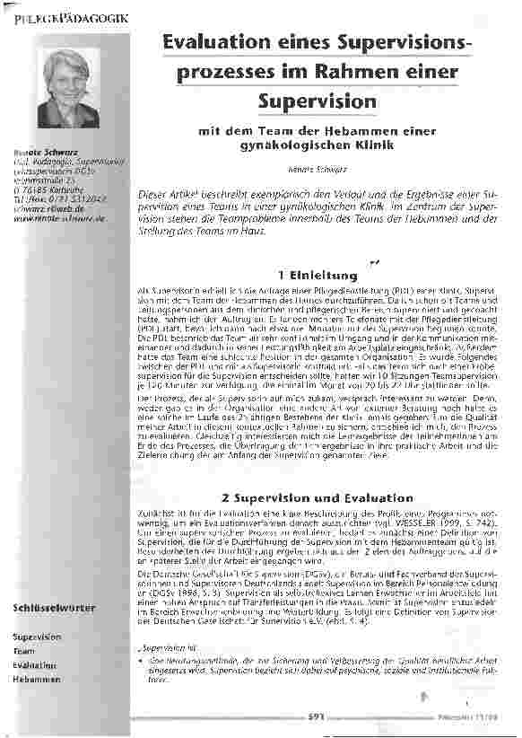 Vorschauseite 1: Evaluation eines Supervisions prozesses im Rahmen einerSupervision mit dem Team der Hebammen einer gynäkologischen Klinik