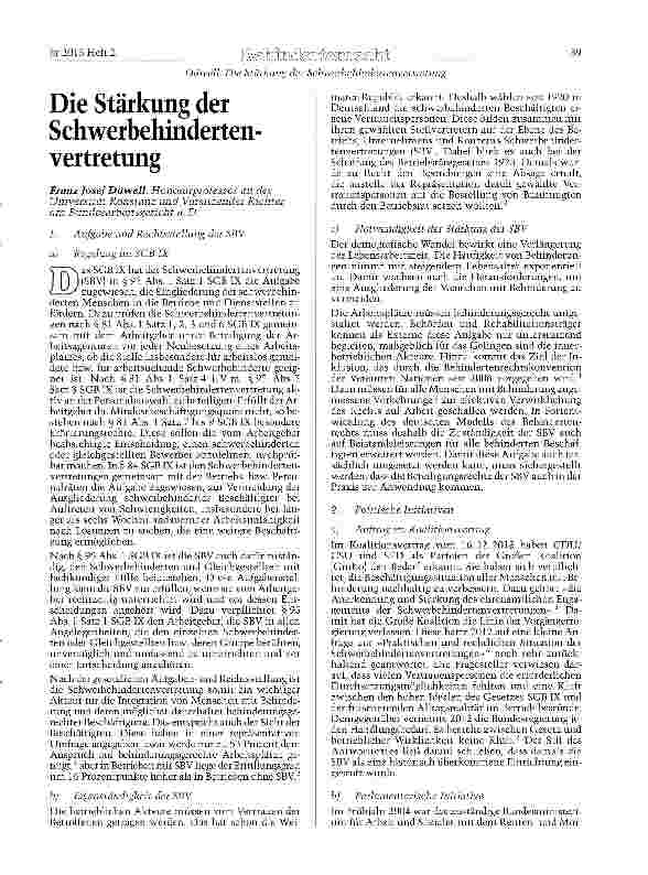 Vorschauseite 1: Die Stärkung der Schwerbehinderten-vertretung