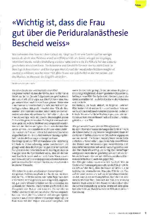 Vorschauseite 1: Wichtig ist, dass die Frau gut über die Periduralanästhesie Bescheid weiss