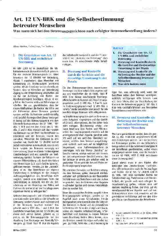 Vorschauseite 1: Art. 12 UN-BRK und die Selbstbestimmung betreuter Menschen Was muss sich bei den Betreuungsgerichten nach erfolgter Betreuerbestellung ändern?
