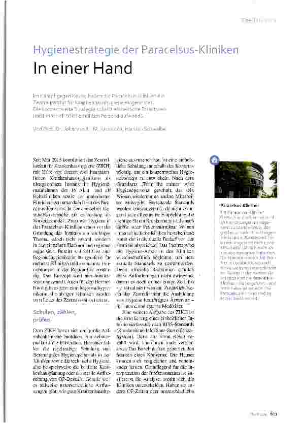 Vorschauseite 1: Hygienestrategie der Paracelsus-Kliniken In einer Hand