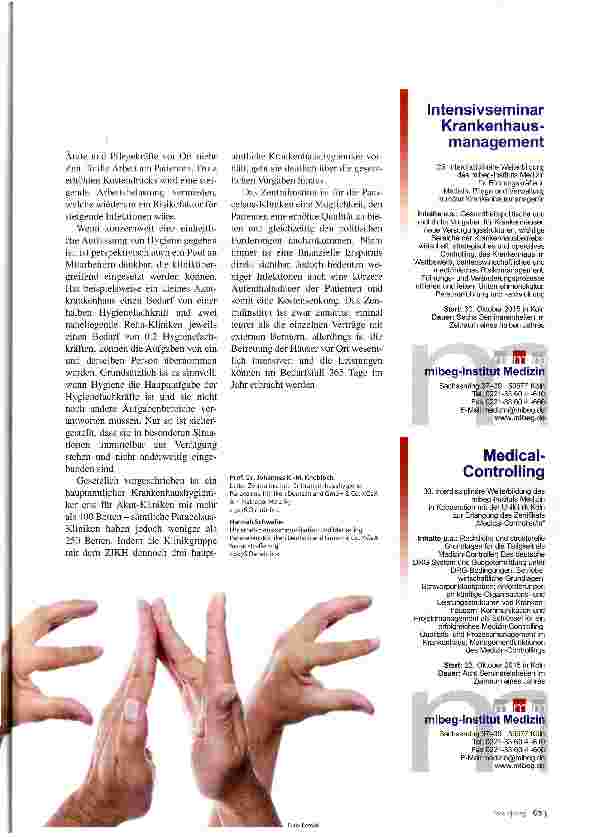 Vorschauseite 3: Hygienestrategie der Paracelsus-Kliniken In einer Hand