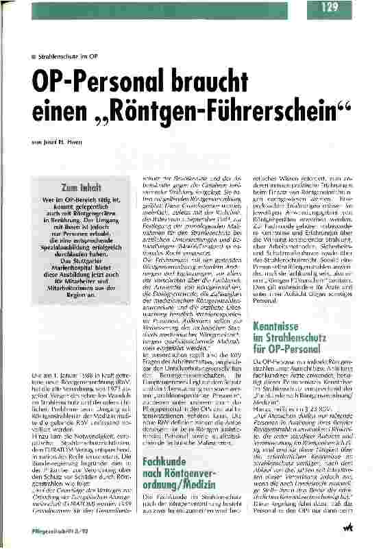 Vorschauseite 1: OP-Personal braucht einen Röntgen-Führerschein Strahlenschutz im OP