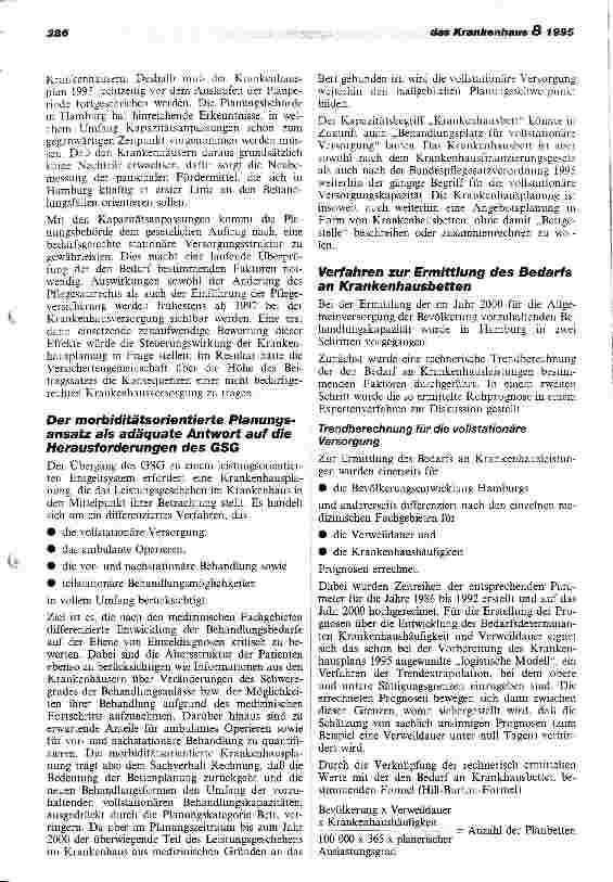 Vorschauseite 2: Morbiditätsorientierte Krankenhausplanung unter den Rahmenbedingungen des GSG Zwischenbilanz der Fortschreibung des Krankenhausplans 1995 der Freien und Hansestadt Hamburg