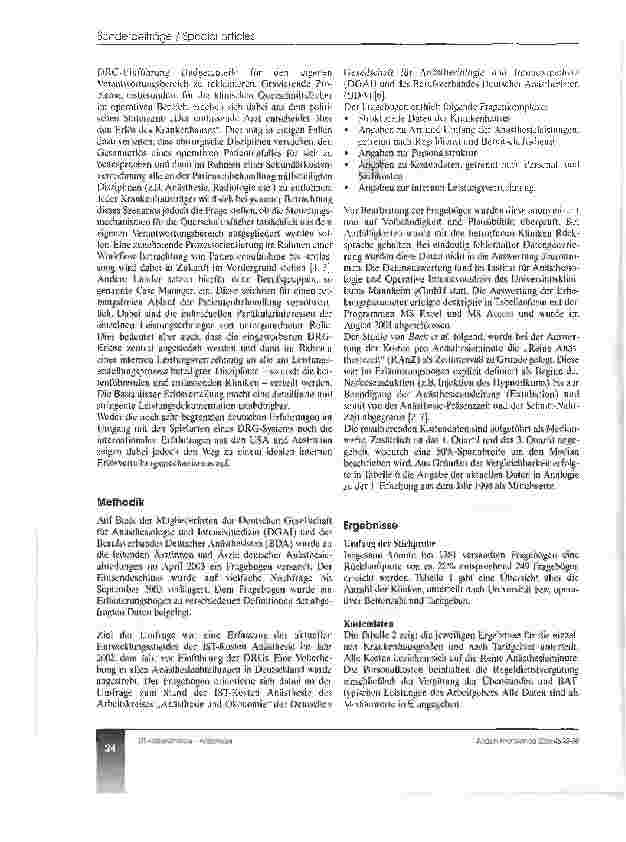 Vorschauseite 2: Analyse der IST-Kosten Anästhesie in deutschen Krankenhäusern*- Bezugsjahr 2002 -