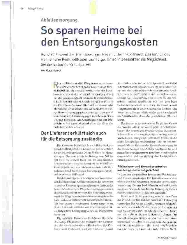 Vorschauseite 1: AbfallentsorgungSo sparen Heime bei den Entsorgungskosten
