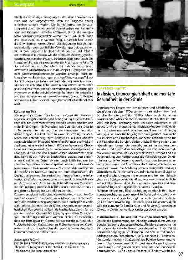 Vorschauseite 1: Inklusion, Chancengleichheit und mentale Gesundheit in der Schule