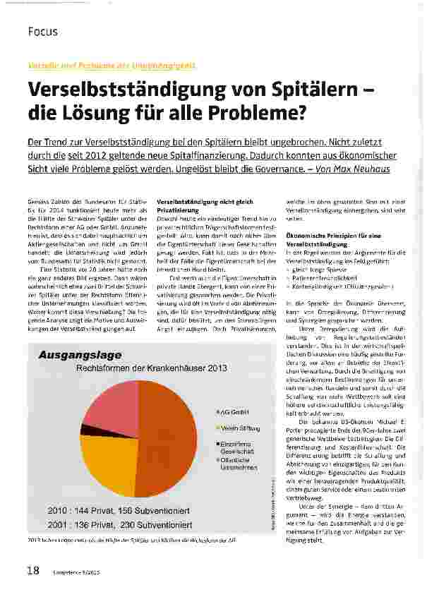 Vorschauseite 1: Verselbstständigung von Spitälern -die Lösung für alle Probleme?